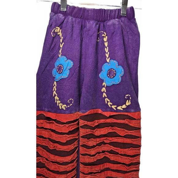 K.P.C. Colorful Handmade Purple Bohemian Floral Embroidered Pants Small - Picture 3 of 10